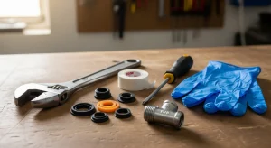 Kit d’urgence pour réparation de plomberie disposé sur une table d’atelier à Lille